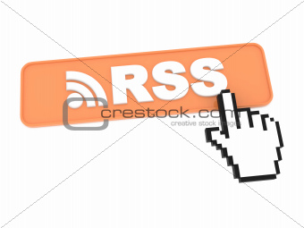 Hand-Shaped Mouse Cursor Press RSS Button on White Background