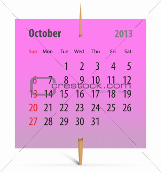 Calendar for October 2013