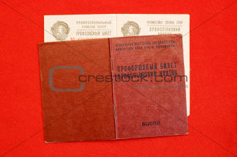 union card of USSR over red