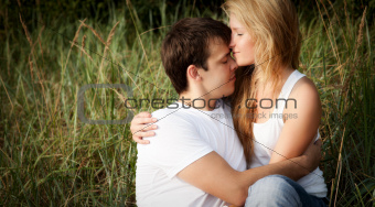 young couple embrace