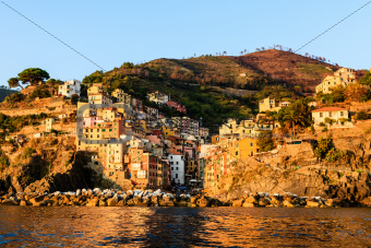 Sunset in the Village of Riomaggiore in Cinque Terre, Italy