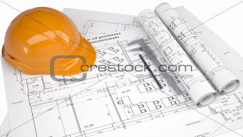 Helmet on the construction drawings