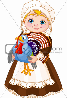 Pilgrim lady with turkey