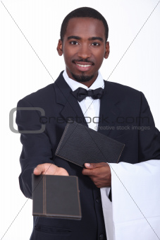 Waiter offering a menu