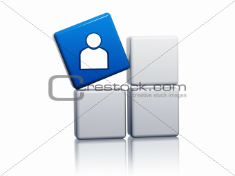blue cube with person sign on boxes
