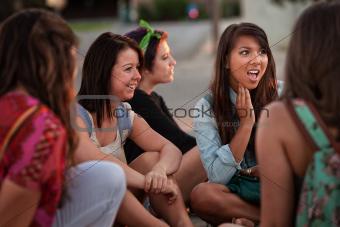 Disgusted Young Woman with Friends
