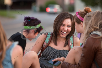 Cute Student Laughing with Friends