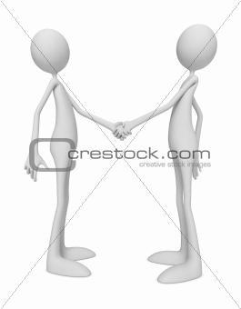 3D Little Human Characters Shaking Hands