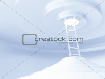 Ladders upwards to light in a rounded room