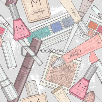 Seamless makeup and cosmetics pattern.