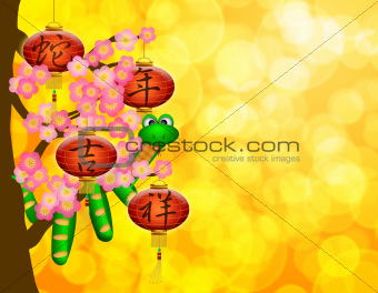 Chinese New Year Snake with Lanterns on Tree