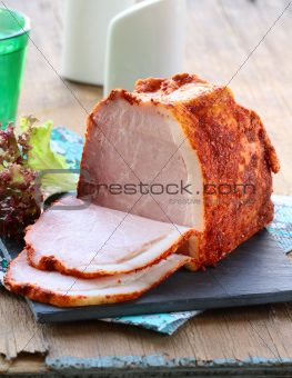 piece of pork smoked ham with paprika