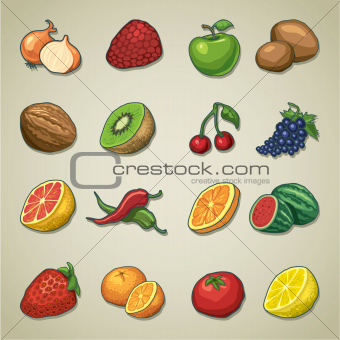 Freehand icons - fruits and vegetables