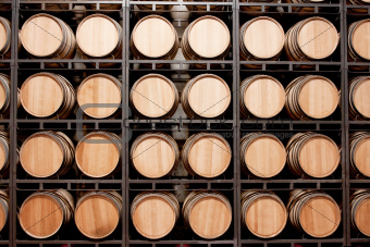 Wine barrels in stack