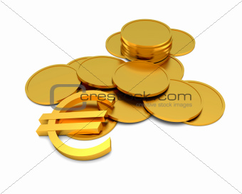 Euro sign and coins