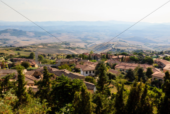 View of the Roofs and Landscape of a Small Town Volterra in Tusc