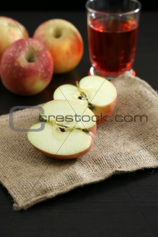 Freshly cut apples and juice