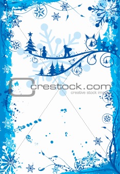 Christmas grunge floral frame, vector