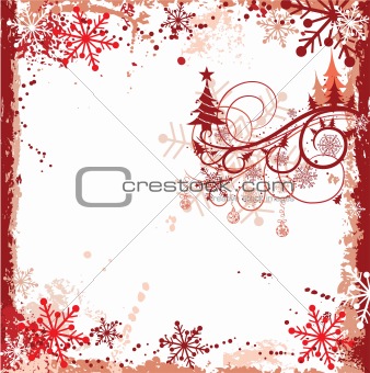 Christmas grunge floral frame, vector