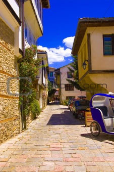 Ohrid old city alley, warm summer day