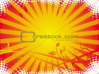 Grungy floral frame background in yellow and red, vector