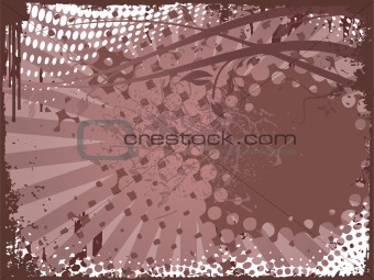 Grungy floral frame on rosy brown background, vector