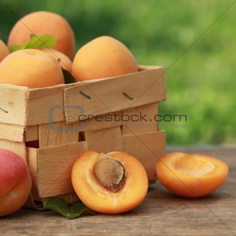 Apricots in a wooden box