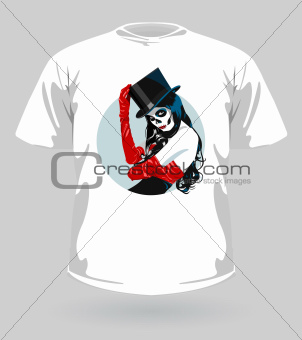 Vector illustration of t-shirt with Sugar Skull girl 