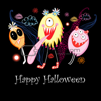Postcard Halloween monsters