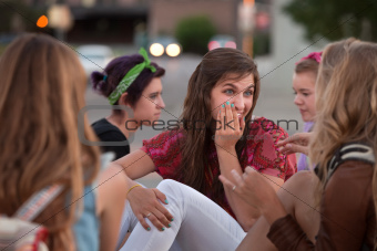 Whispering Teen Female with Friends