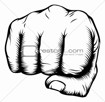 Hand in fist punching from front