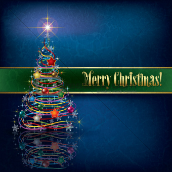 greeting with Christmas tree on grunge background