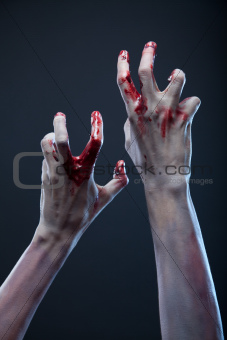 Creepy zombie hands, extreme body-art 