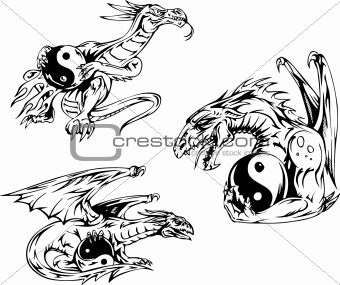 Dragon tattoos with yin-yang signs