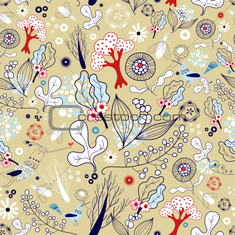 floral texture with birds