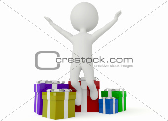 3d humanoid character with gift box