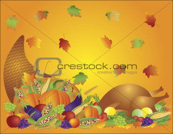 Thanksgiving Day Feast Cornucopia and Turkey Background Illustra