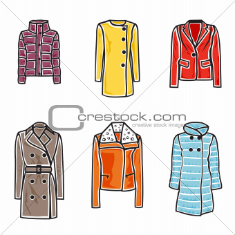 Women coats icon set