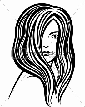 Young woman's portrait line-art illustration
