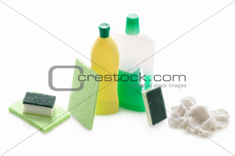 domestic cleaning products isolated