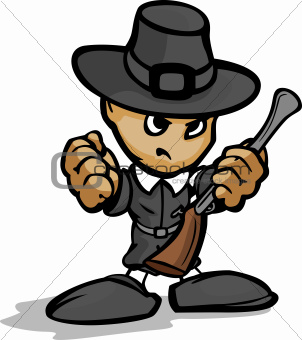 Tough Guy Pilgrim with Gun and Hat Vector Graphic

