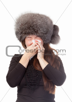 Woman with a winter cold and flu
