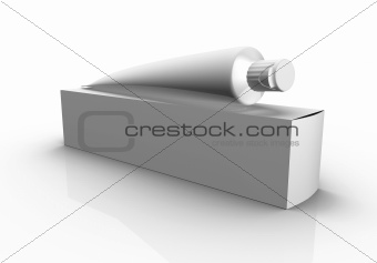 Blank box and tube on white background