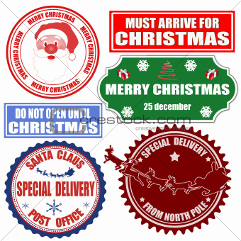 Set of Christmas stamps and labels