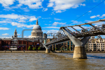 Millennium Bridge and Saint Paul's Cathedral in London, United Kingdom