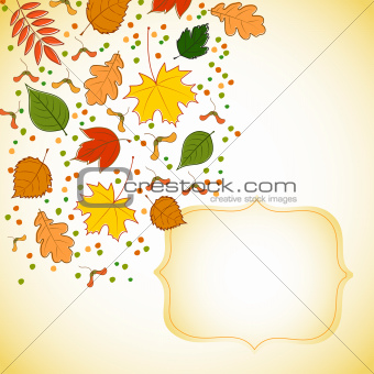 figured invitation card with autumn leaves and dots