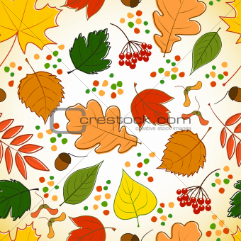 seamless pattern with autumn leaves, berries and points