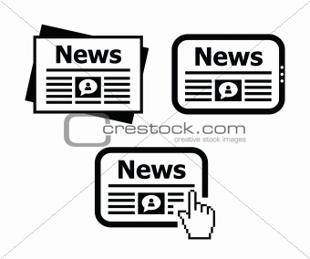Newpaper, news on tablet icons set