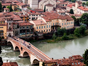 Ponte Pietra in Verona from above. Italy
