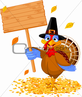 Thanksgiving turkey holding sign 